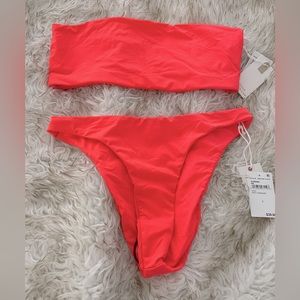 Good American Better Band Neon Bandeau Bikini Cheeky Bottom Size 3 Large